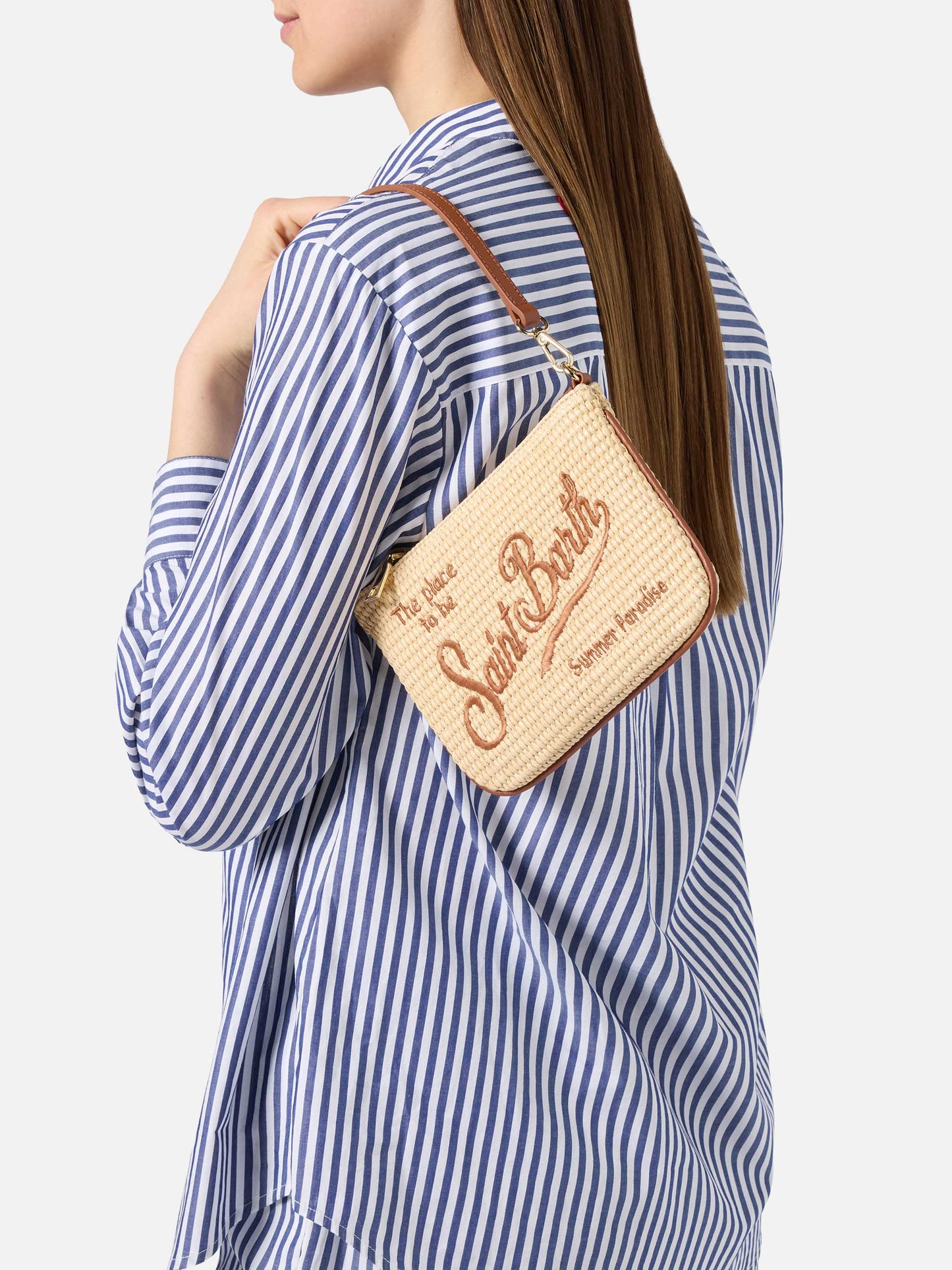 Mini Parisienne pouch with brown details removable shoulder strap