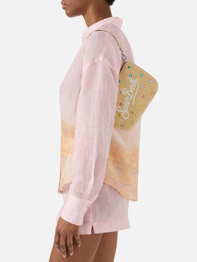 Mini Parisienne pouch with removable shoulder strap and multicolor rhinestones