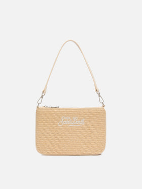 Beige Parisienne Straw mini pouch bag