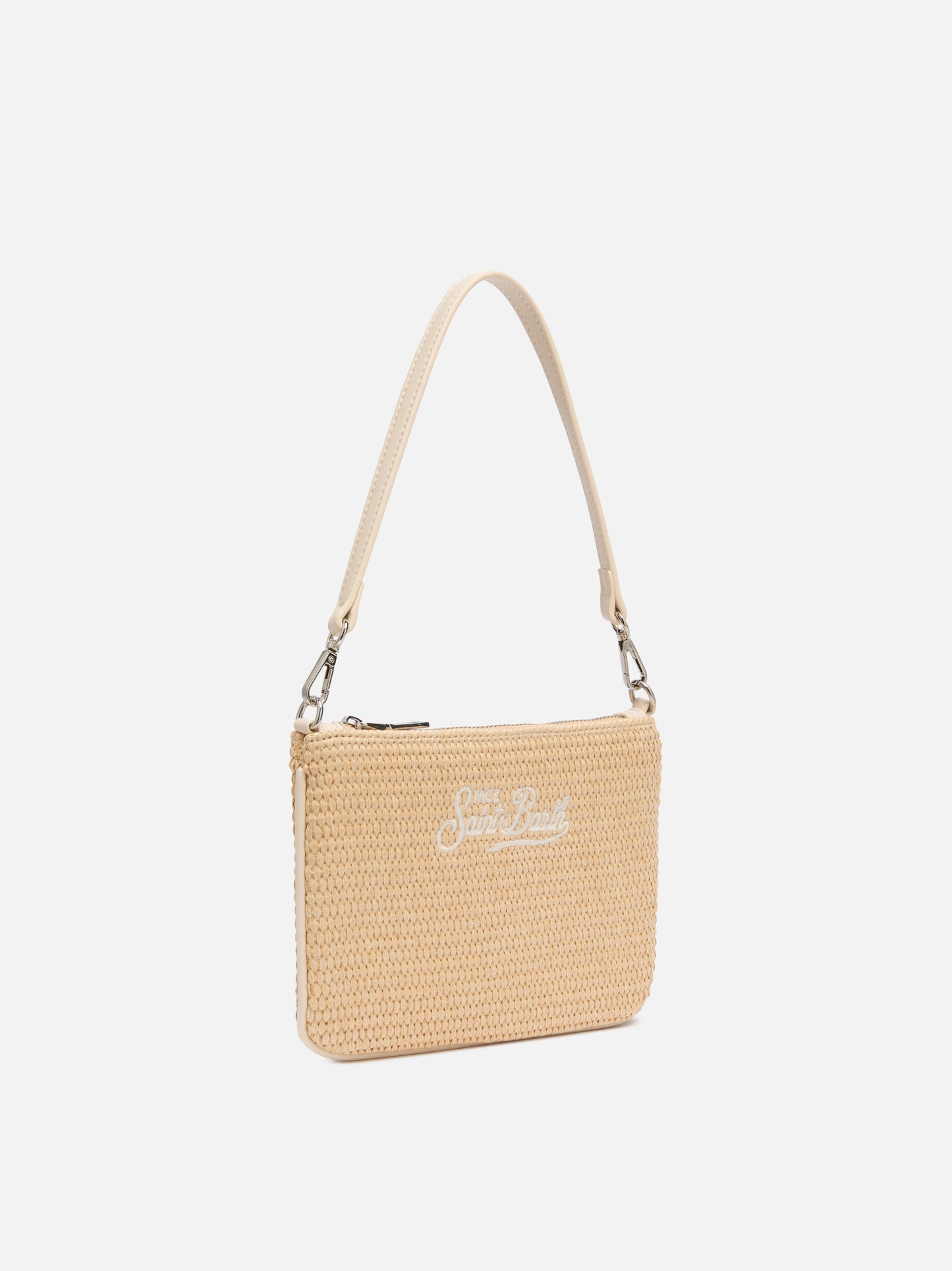 Beige Parisienne Straw mini pouch bag