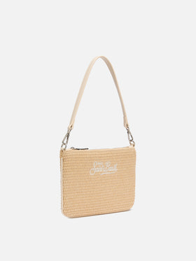 Beige Parisienne Straw mini pouch bag