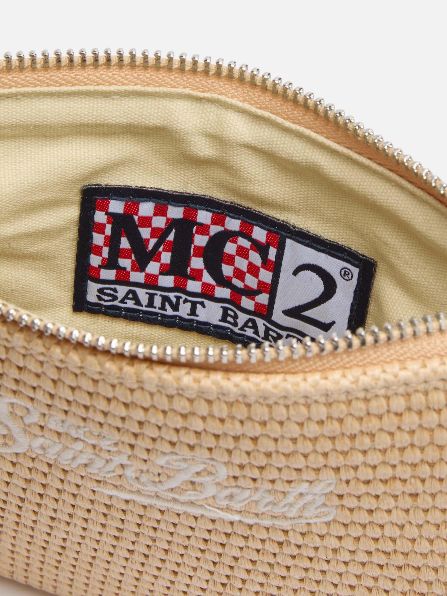 Beige Parisienne Straw mini pouch bag
