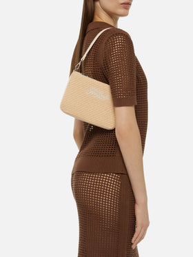 Beige Parisienne Straw mini pouch bag
