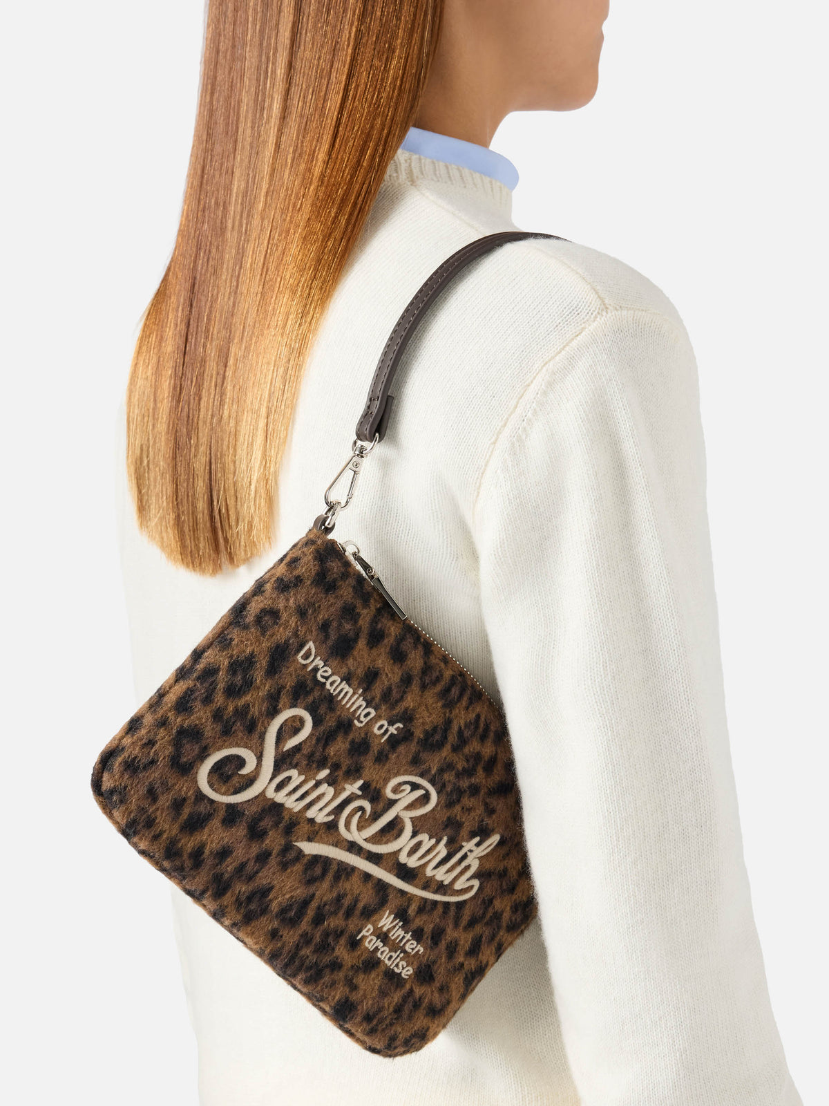 Mini Parisienne felt shoulder bag with leopard print