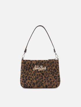 Mini Parisienne felt shoulder bag with leopard print