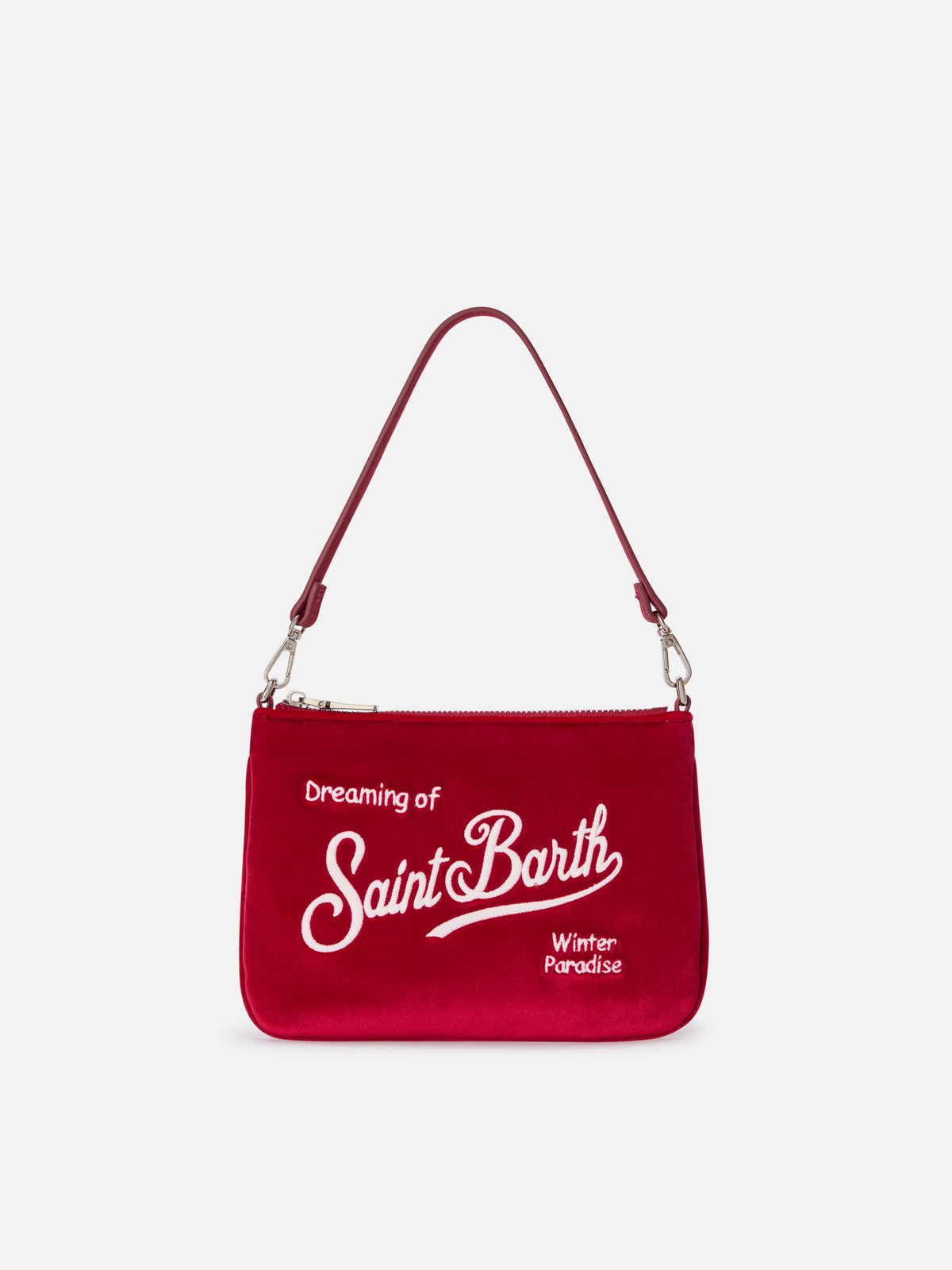 Mini sac à épaule Parisienne en velours Bordeaux avec logo brodé 