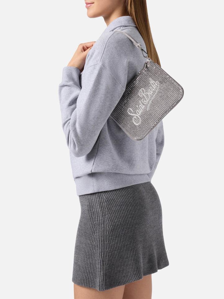 Borsetta a spalla Parisienne Mini Velvet grigia con paillettes