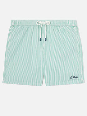 Bañador shorts de seersucker a rayas Patmos en verde salvia y blanco 