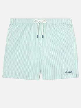 Patmos Badeshorts aus gestreiftem Seersucker in Salbeigrün und Weiß 