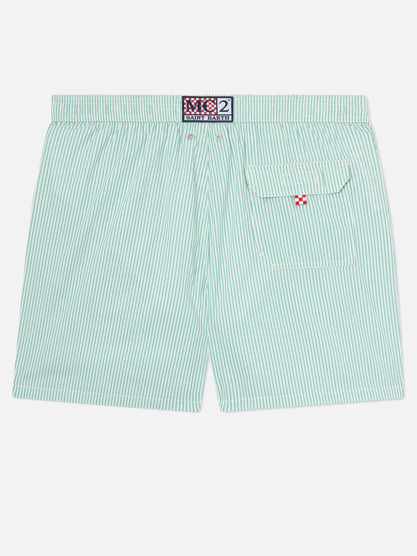 Bañador shorts de seersucker a rayas Patmos en verde salvia y blanco 