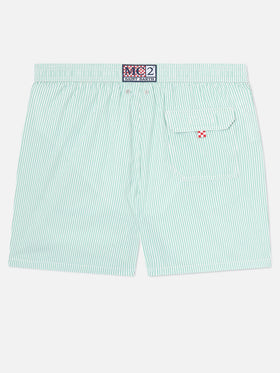Patmos Badeshorts aus gestreiftem Seersucker in Salbeigrün und Weiß 