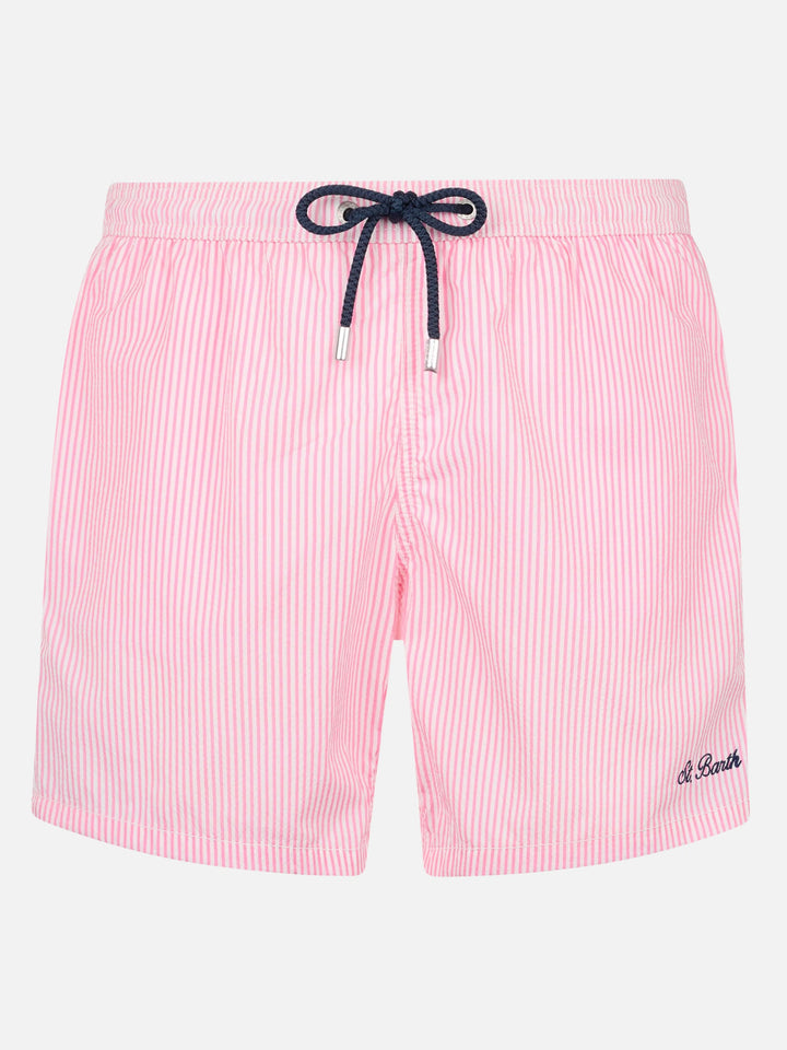 Seersucker pink striped classic light swim shorts Patmos