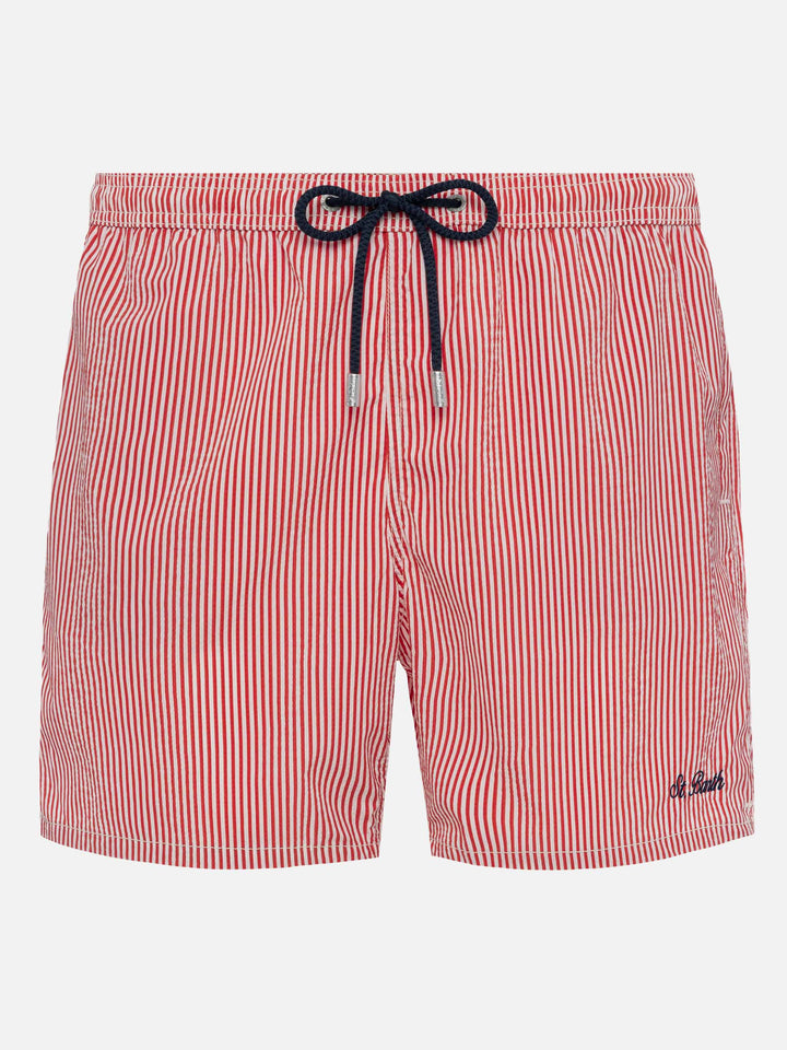 Seersucker red striped classic light swim shorts Patmos - MC2 Saint Barth