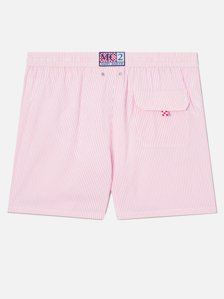 Patmos seersucker striped swim shorts in pink and white