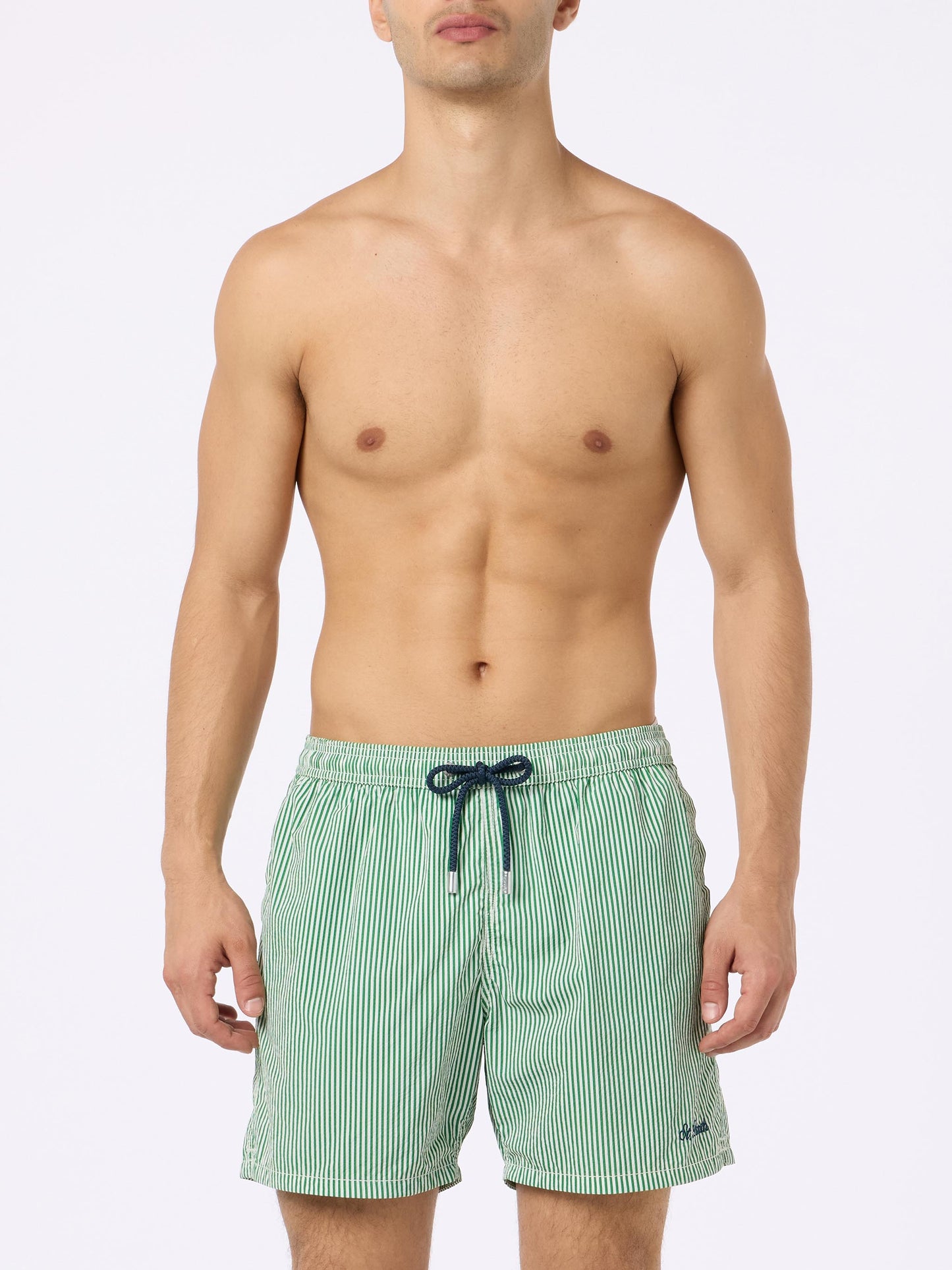 Seersucker green striped classic light swim shorts Patmos