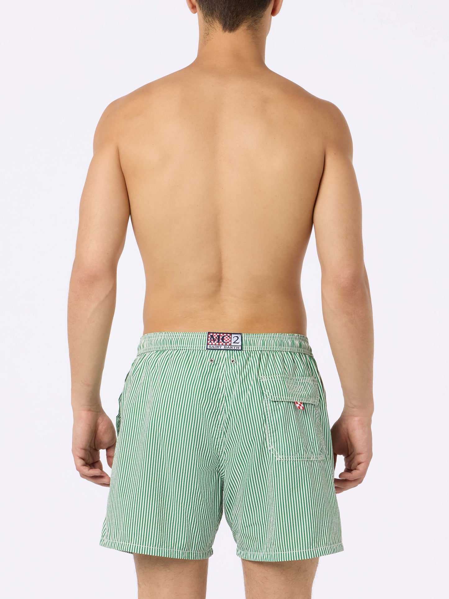 Seersucker green striped classic light swim shorts Patmos