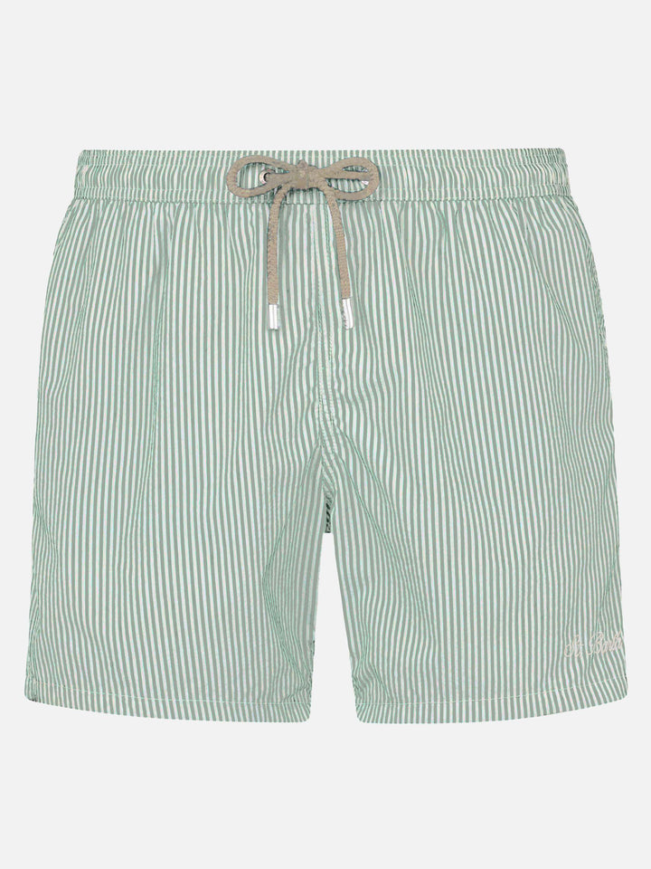 Seersucker sage green striped classic light swim shorts Patmos