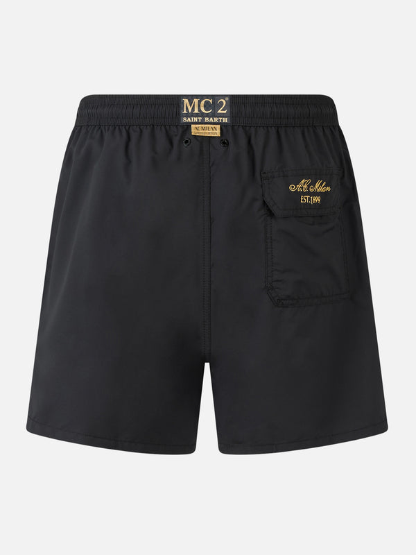 Schwarze mittellange Badeshorts Patmos für Herren mit Milan 125-Stickerei | AC MILAN 125 SPECIAL EDITION