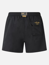 Schwarze mittellange Badeshorts Patmos für Herren mit Milan 125-Stickerei | AC MILAN 125 SPECIAL EDITION