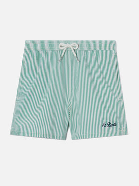 Patmos Jr seersucker swim shorts striped with St. Barth embroidery