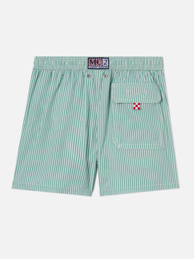 Patmos Jr seersucker swim shorts striped with St. Barth embroidery