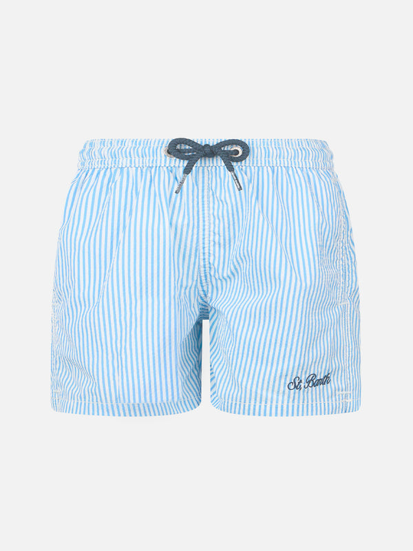 Gestreifte mittellange Seersucker-Badeshorts für Jungen Patmos Jr