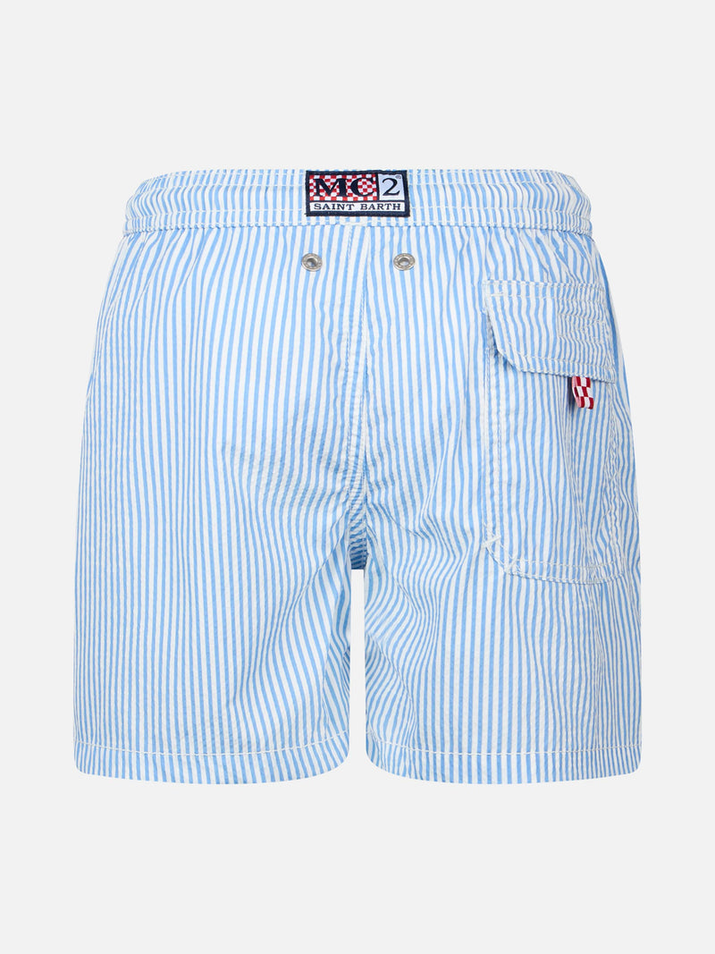 Boy seersucker striped mid-length swim shorts Patmos Jr