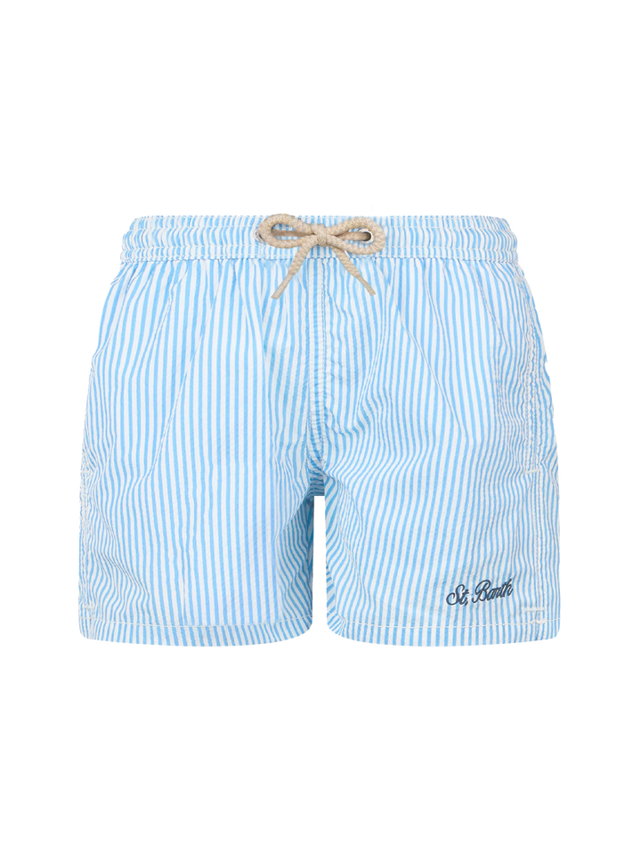 Patmos Jr gestreifte mittellange Seersucker-Badeshorts