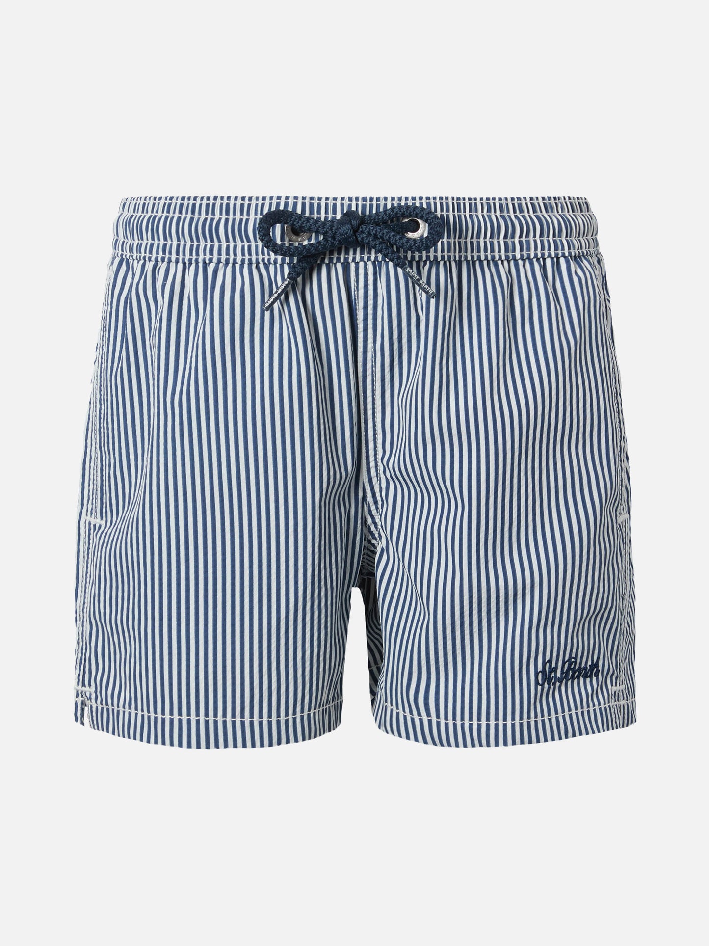 Patmos Jr seersucker blue striped mid-length swim shorts