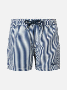 Patmos Jr seersucker blue striped mid-length swim shorts