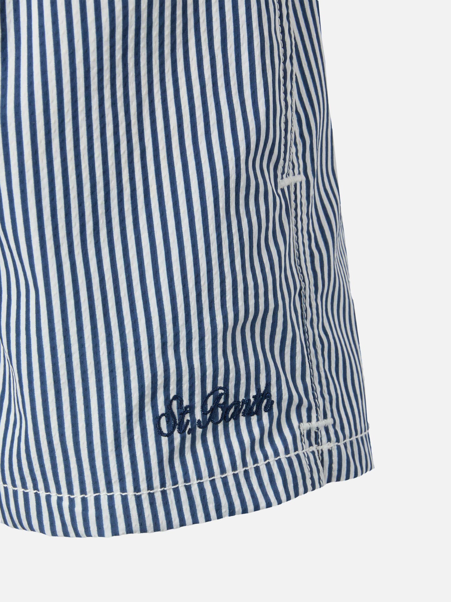 Patmos Jr seersucker blue striped mid-length swim shorts