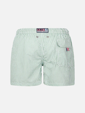 Patmos Jr sage green seersucker striped mid-length swim shorts