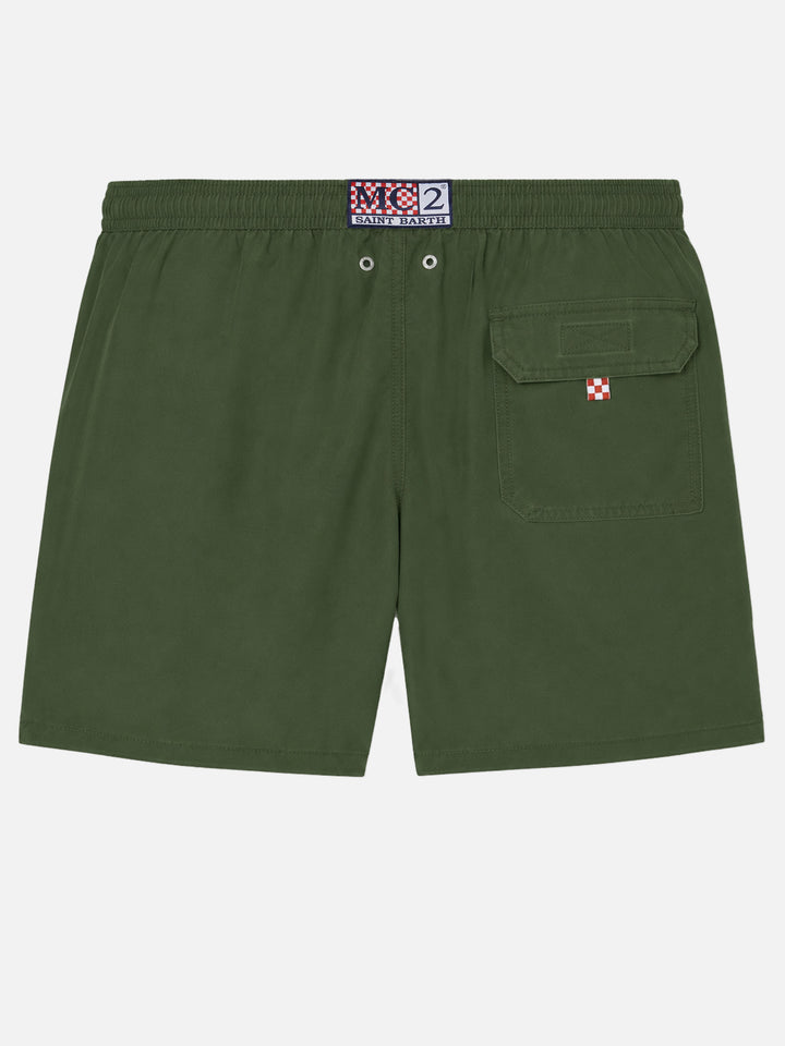 Patmos swim shorts in military green with used effect and logo embroidery