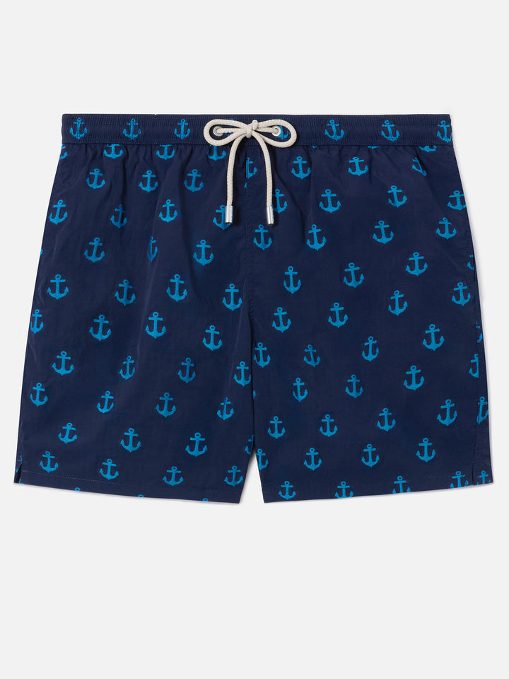 Patmos swim shorts in blue with all-over anchor print