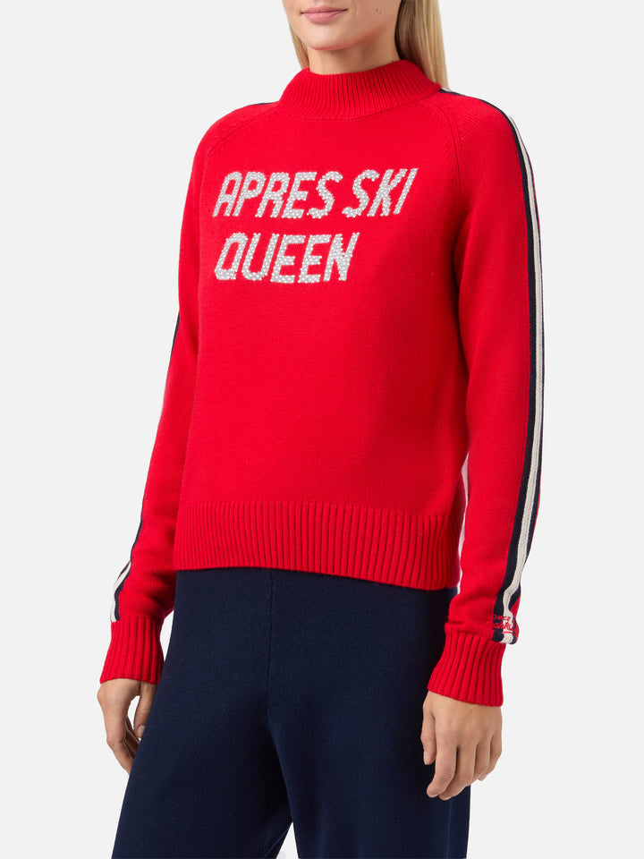 Lupetto Peak in misto cashmere rosso con applicazione in strass Ski Lover