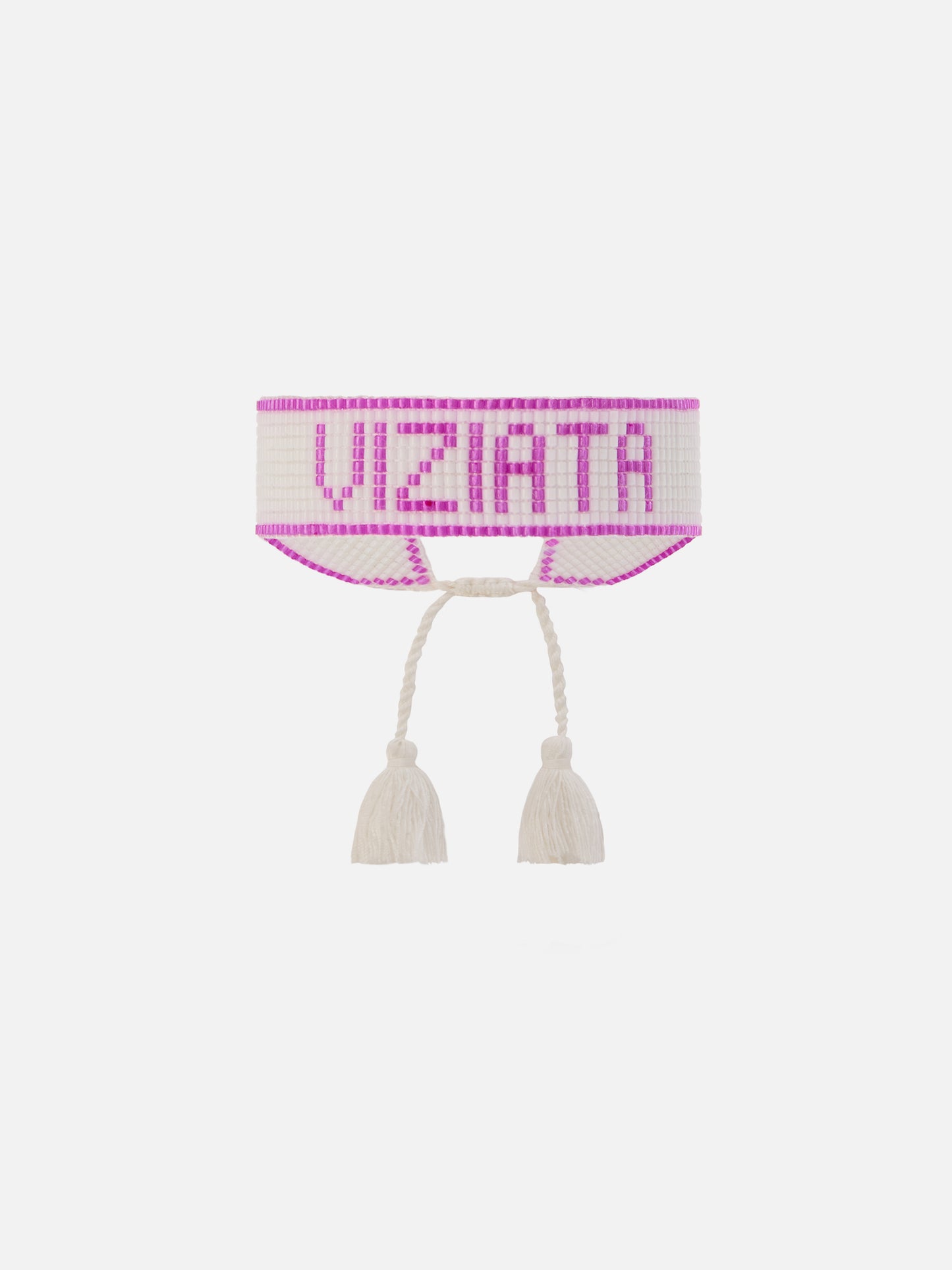 Pink fabric bracelet with Viziata beaded lettering