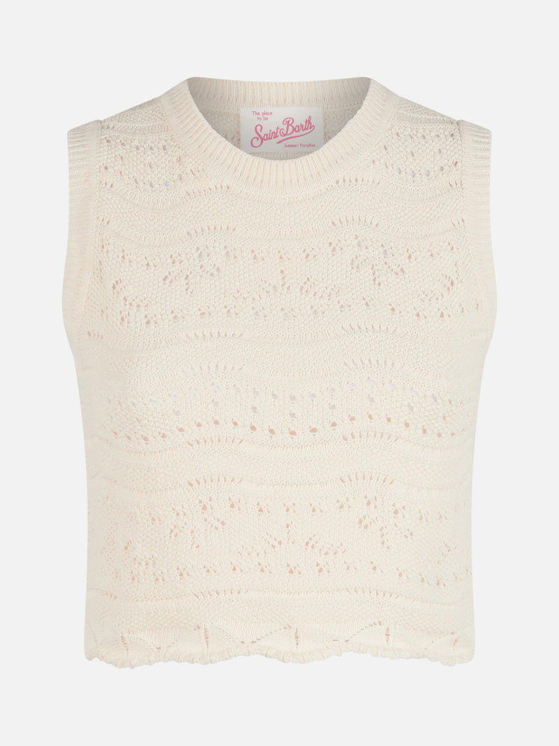 Woman sleeveless cotton knit top Peach