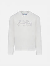 Girl white long-sleeve t-shirt Penny with Saint Barth rhinestones logo