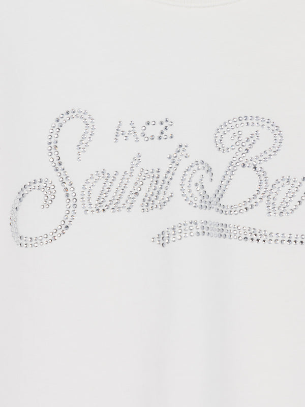 Girl white long-sleeve t-shirt Penny with Saint Barth rhinestones logo