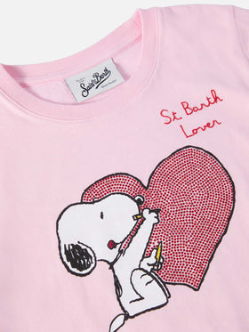 T-shirt Penny in cotone rosa a maniche lunghe con stampa Snoopy e applicazione in strass | PEANUTS SPECIAL EDITION