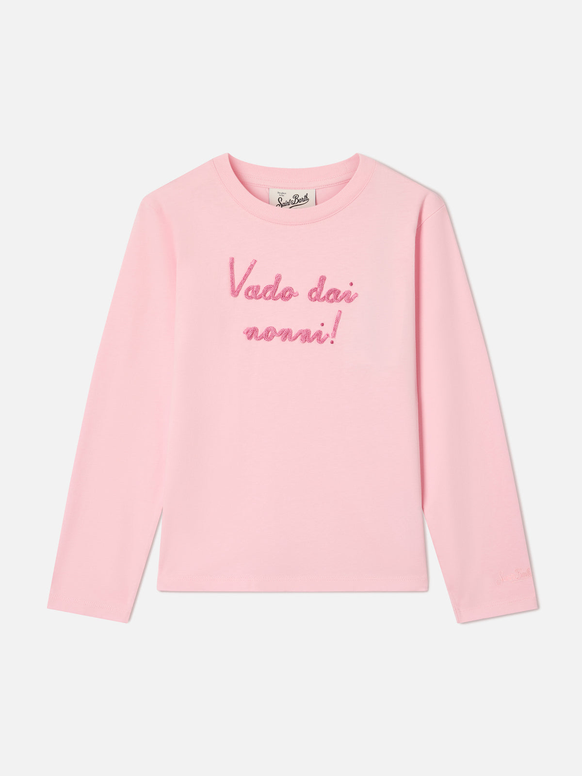 Pink Penny Langarm-T-Shirt aus Bio-Baumwolle mit Vado Dai Nonni-Stickerei 