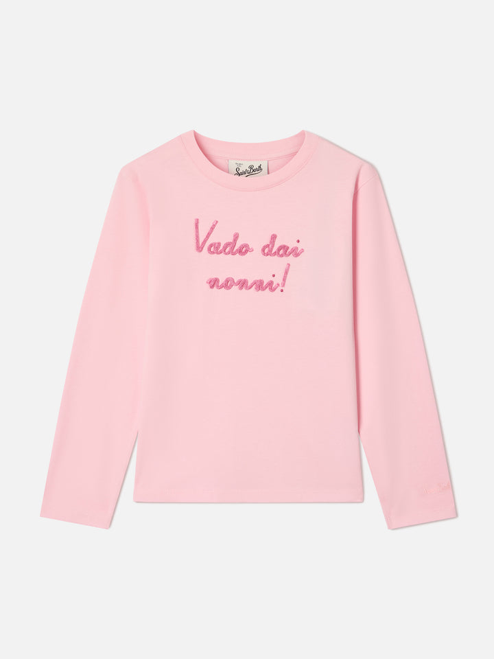 T-shirt à manches longues Pink Penny en coton biologique avec broderie Vado Dai Nonni 
