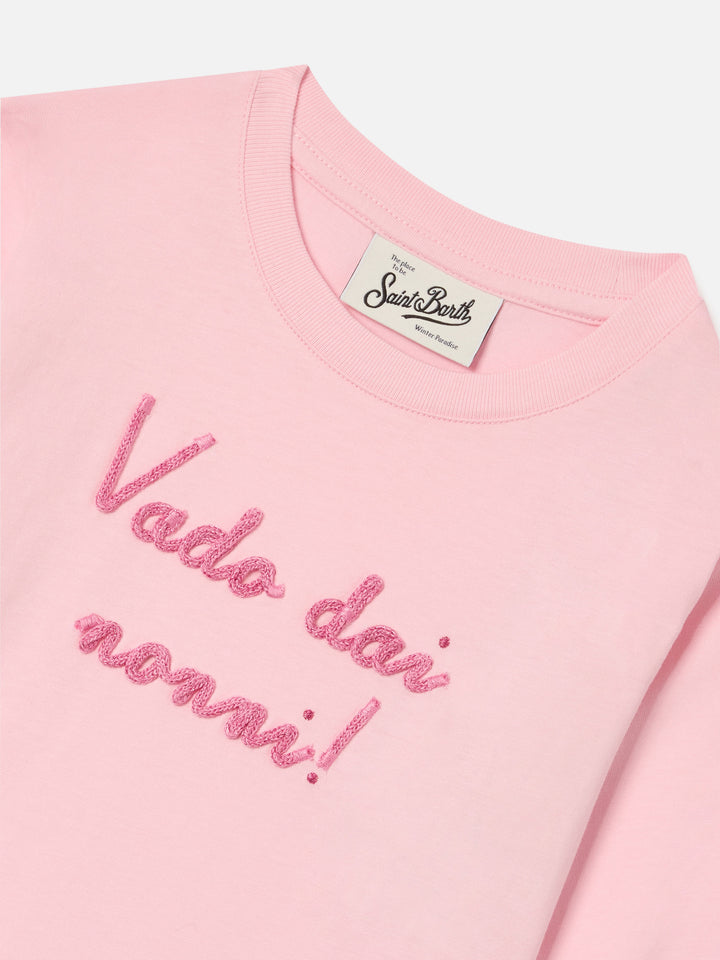 T-shirt à manches longues Pink Penny en coton biologique avec broderie Vado Dai Nonni 