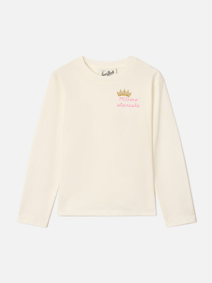 T-shirt à manches longues en coton Cream Penny avec broderie Miss Sono Stancata 