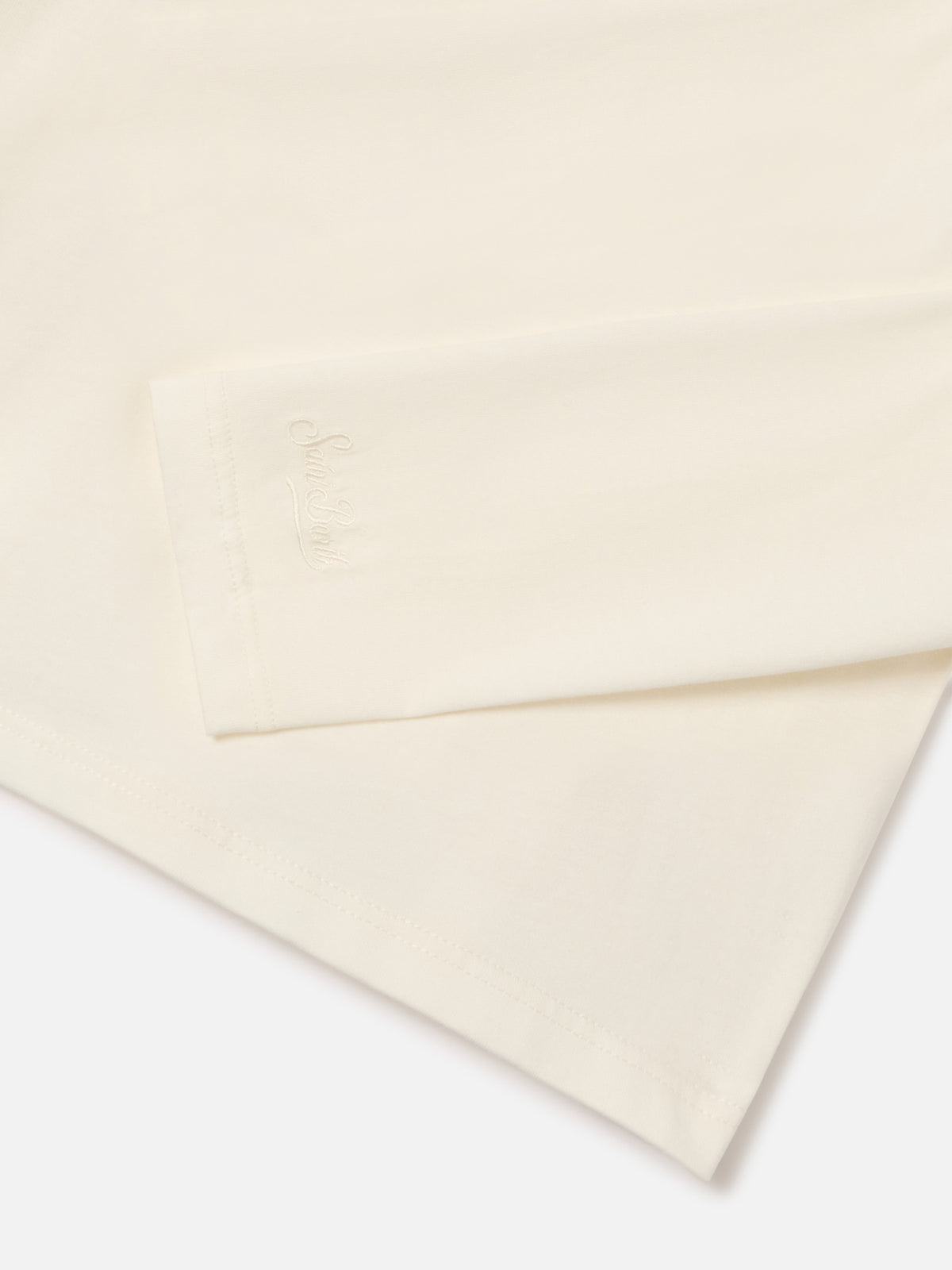 Langärmliges T-Shirt aus creamfarbenem Baumwolljersey mit Miss Sono Stancata-Stickerei 