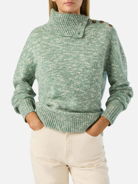 Sage Philomene turtleneck wool knit with logo embroidery