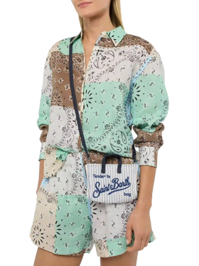Leinen-Telefontasche mit hellblauem Streifendruck