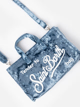 Hellblaue Telefontasche aus Chenille mit Saint Barth-Logostickerei