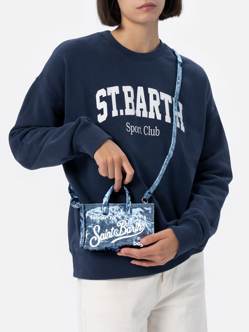 Hellblaue Telefontasche aus Chenille mit Saint Barth-Logostickerei