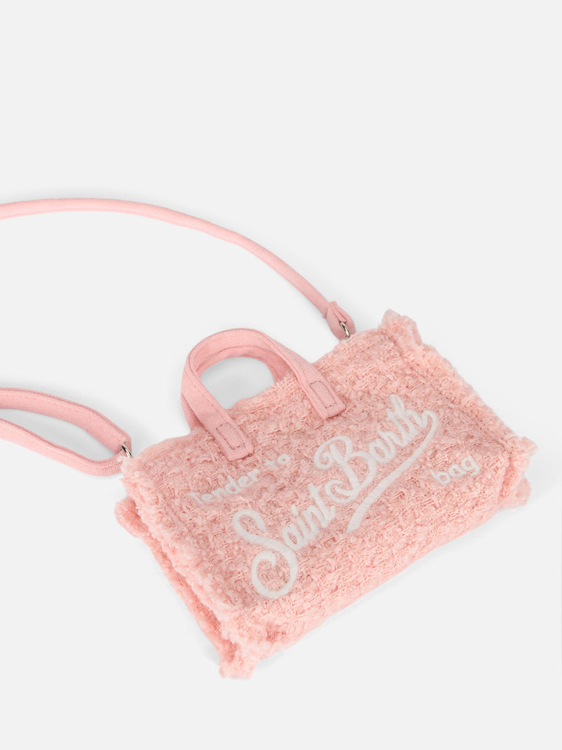 Pink tweed Phone Bag with Saint Barth logo embroidery